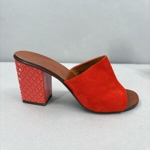 Chie Mihara Shoes Womens Size 38 Red Orange Suede Block Heel Slide Mules Spain